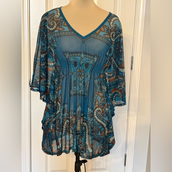 INC International Concepts Blue Bell Sleeve Swim Coverup - Picture 1 of 9